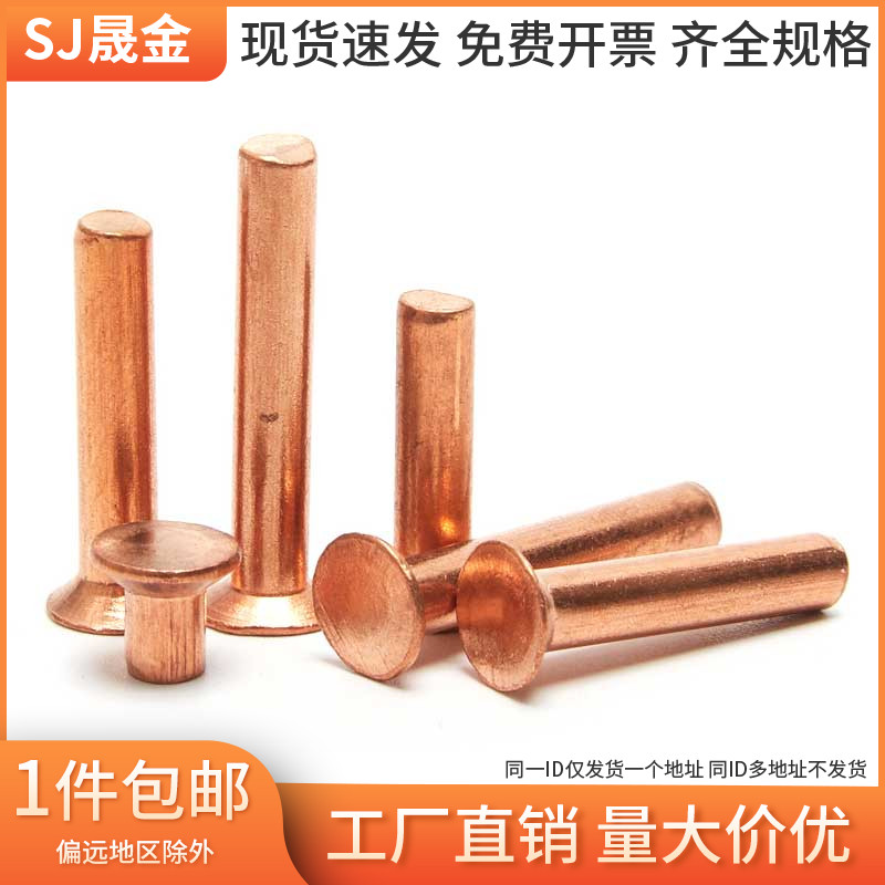 M2M2.5M3M4M5M6 Copper Countersunk Rivet Pure Copper Countersunk Solid Rivet Flat Cone Head Copper Rivet 6L