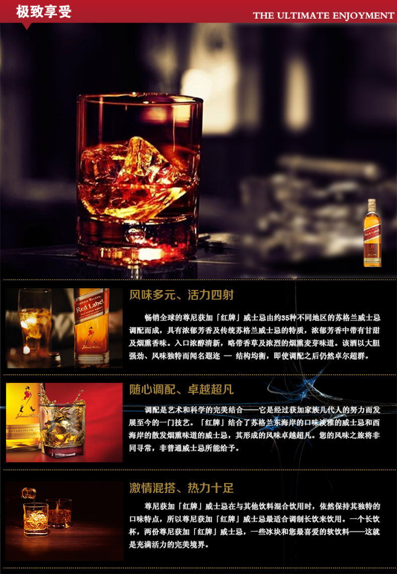 英国原产 尊尼获加 红方调配威士忌 750ml 图5