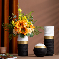 Light luxury Vase ornaments black and white living room flower arrangement simple porch TV cabinet ceramic decorations table dry vase