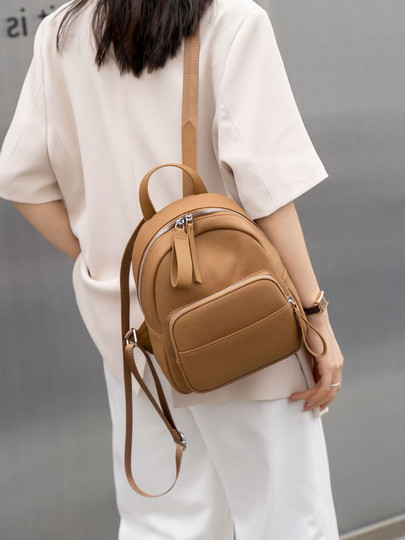 Mochila de cuero genuino de moda, versión coreana informal Togo mochila pequeña de piel de vaca de primera capa, bolso de viaje de cuero suave para mujeres