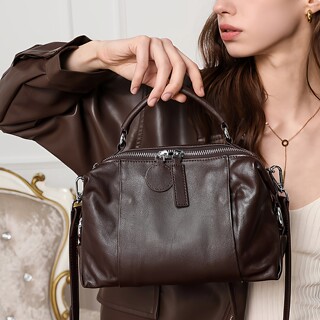 Artistic Retro Genuine Leather Handbag, First-Layer Cowhide Shoulder Bag, Boston Bag, Casual Commuting Soft Leather Crossbody Bag