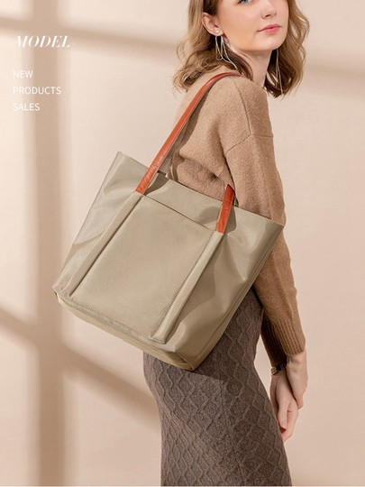 配牛皮牛津布大包通勤竖款尼龙单肩包女帆布文件手提包文艺托特包