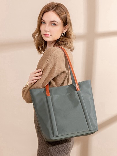 配牛皮牛津布大包通勤竖款尼龙单肩包女帆布文件手提包文艺托特包