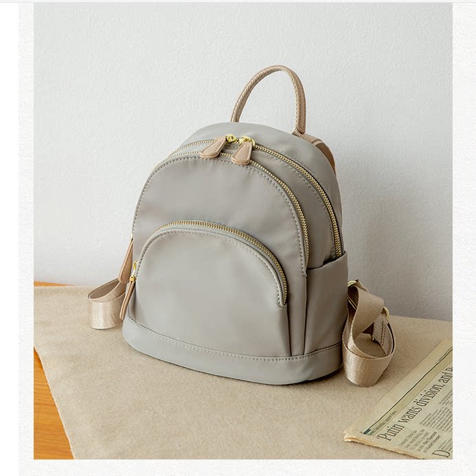 Solid color compact nylon backpack women's multi-compartment lightweight Oxford cloth backpack women's small bag waterproof anti-theft canvas bag