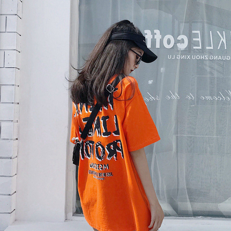 Short sleeve T-shirt women's 2020 summer new lazy loose graffiti letter printing long coat large size clothes