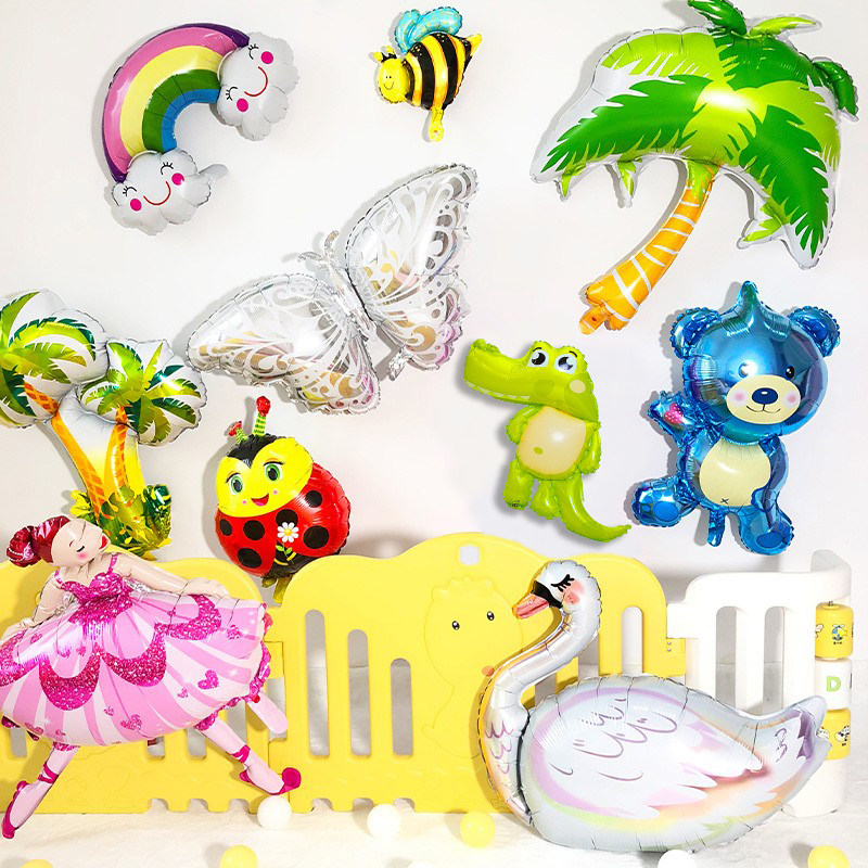 Happy Birthday Party Decorative Groin Boy Scene Arrangement Background Wall Dress Children Aluminum Foil Balloon Cartoon Ball