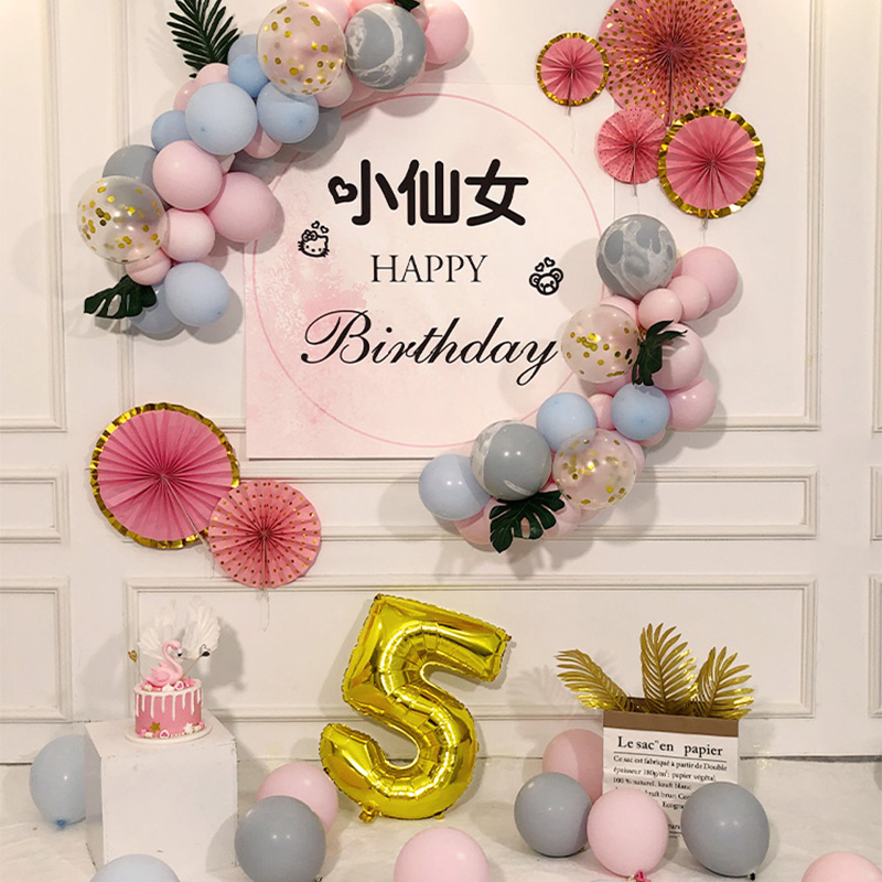 Baby girl's first anniversary 100-day feast scene Net red ins decoration 2-year-old birthday decoration background wall children's balloons