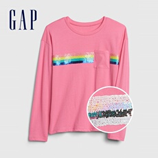 Рубашка детская gap女童休闲纯棉t恤春546069 新款可拨动亮片长袖上衣女洋气