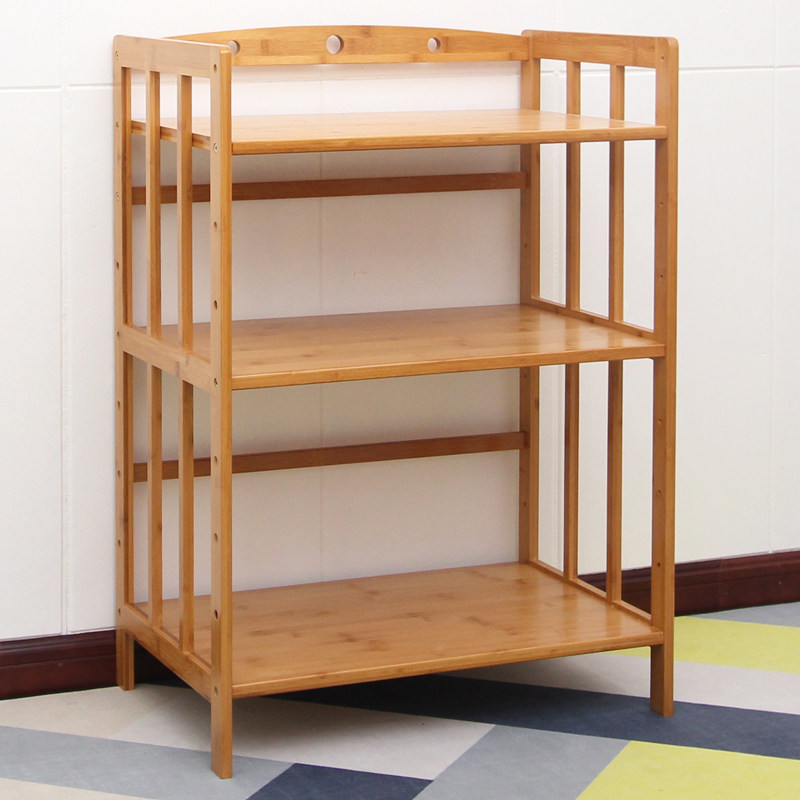 Nanzhu kitchen shelf Microwave oven storage rack Living room solid wood pot supplies multi-layer locker floor