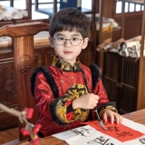 Ханьфу, зимний детский костюм мальчика цветочника, новогодний праздничнный комплект для мальчиков, китайский стиль