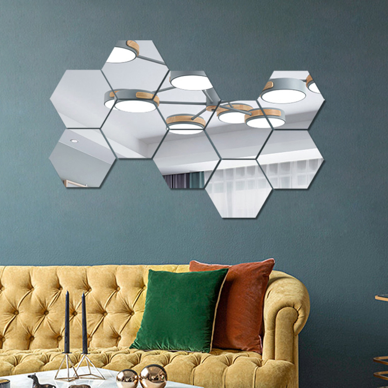 Hexagonal Mirror Wall Stickers Spliced Hexagonal Decorative Mirrors 3D Stereo Acrylic Living Room Dining Room Background Wall Self-Adhesive