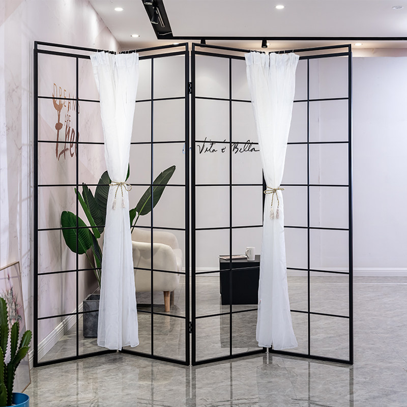 Nordic minimalist Living room Bedroom Iron Art Screen can be folded to decorate small family type mobile beauty shop room partition wall