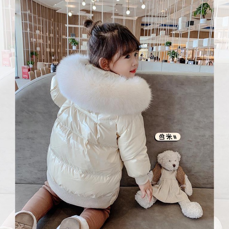 Girl's down cotton clothing Winter fit 2020 new female baby Large hair collar middle and long version cotton clothes thickened jacket