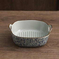 7inch Double-Ear Baking Bowl Air Fryer Special Bowl Ceramic Oven Utensils Square Baking Pan Baked Rice Bowl Noodle Bowl