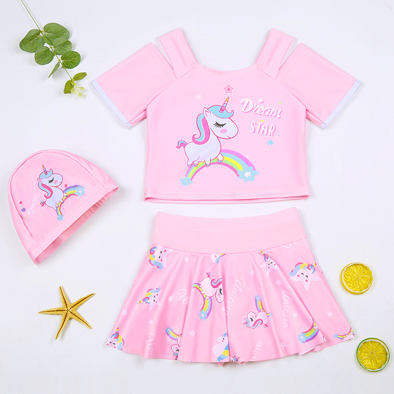 Children's swimsuit girls middle and big child split skirt type sunscreen quick-drying suspender cute princess flat angle swimming suit equipment