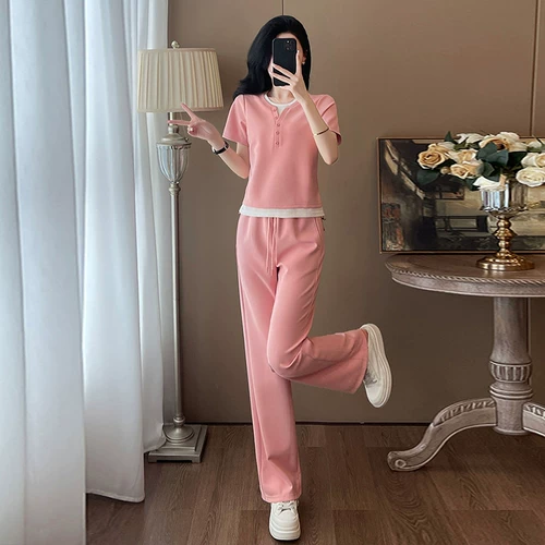 Летний спортивный костюм, модные штаны для отдыха, комплект, популярно в интернете, свободный крой