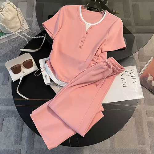 Летний спортивный костюм, модные штаны для отдыха, комплект, популярно в интернете, свободный крой