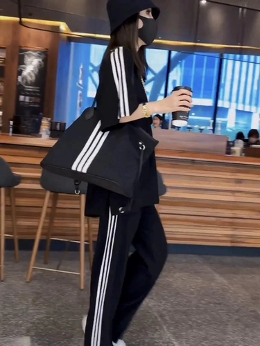 Летний спортивный костюм для отдыха, модные шелковые штаны, комплект, по фигуре, короткий рукав