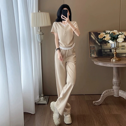 Летний спортивный костюм, модные штаны для отдыха, комплект, популярно в интернете, свободный крой