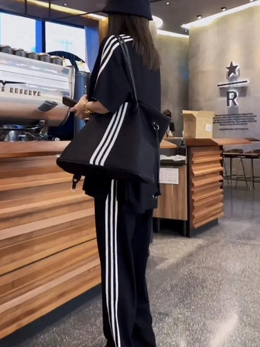 Летний спортивный костюм для отдыха, модные шелковые штаны, комплект, по фигуре, короткий рукав