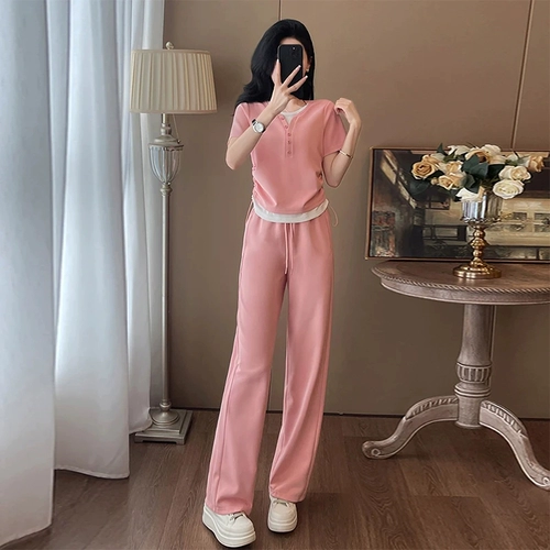 Летний спортивный костюм, модные штаны для отдыха, комплект, популярно в интернете, свободный крой