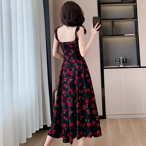 Летнее платье, корсет, шифоновая длинная юбка, в западном стиле, по фигуре, цветочный принт