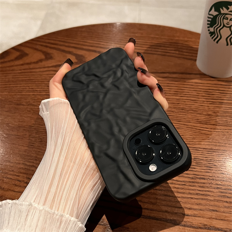 Matte black wrinkled pattern phone case, new iPhone 15promax, high-end feel, 14 iphone13 sets, 12 all inclusive, 15_voghion.com