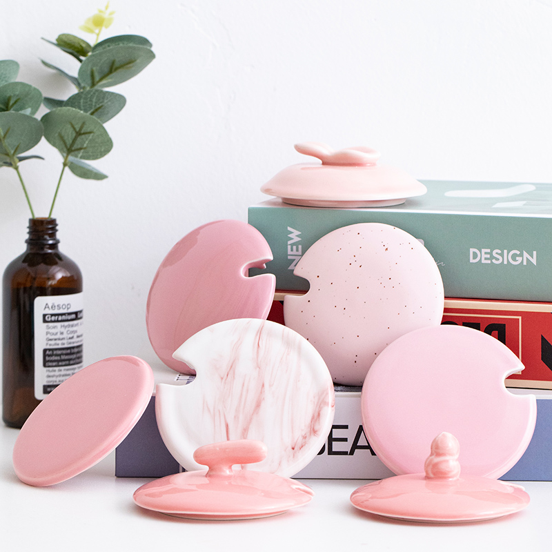Nordic wind marble pink ceramic mug cup lid matte gypsophila ceramic round single lid