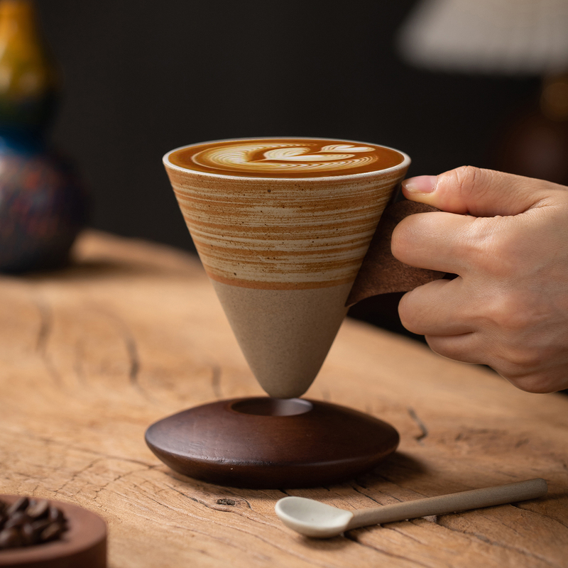 Hand-Painted Line Art Stoneware Ceramic Cone-Shaped Coffee Cup Latte Art Cup Breakfast Cup Water Cup Afternoon Tea Creative Personalized Handmade Hand-Painted Line Art Stoneware Ceramic Cone-Shaped Coffee Cup Latte Art Cup Breakfast Cup Water Cup Afternoon Tea Creative Personalized Handmade