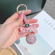 New creative diamond-encrusted crystal ball drill rope car keychain ladies gift bow rhinestone bag pendant