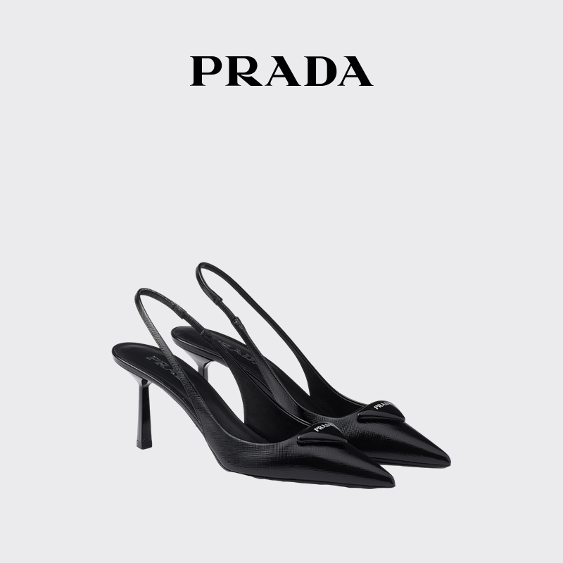 Prada Women's Saffiano Patent Leather Slingback High Heels Prada Women's Saffiano Patent Leather Slingback High Heels