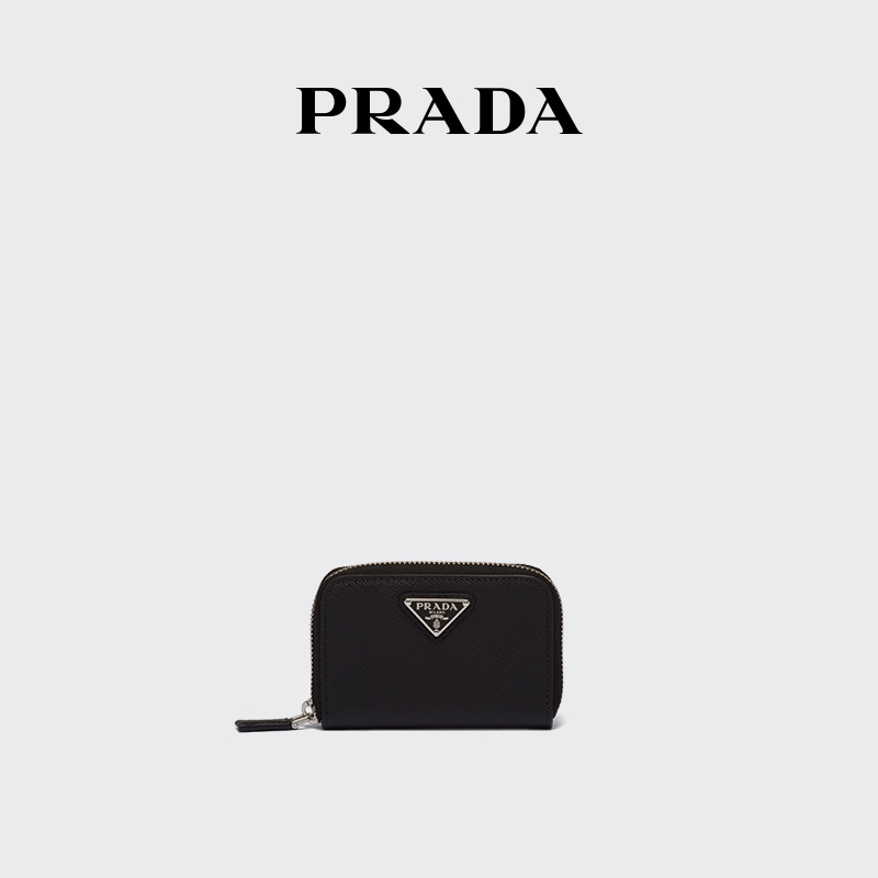 Prada Men's Saffiano Leather Coin Purse with Metal Logo