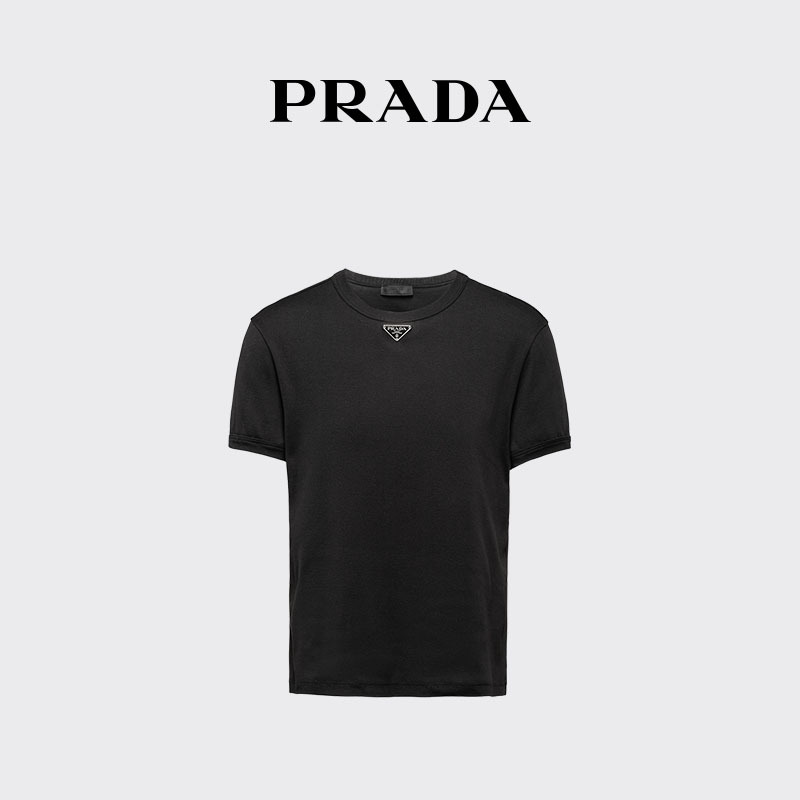 [12 Installments Interest-Free] Prada/Prada Men's Slim-Fit Cotton T-Shirt Short-Sleeved Base Shirt