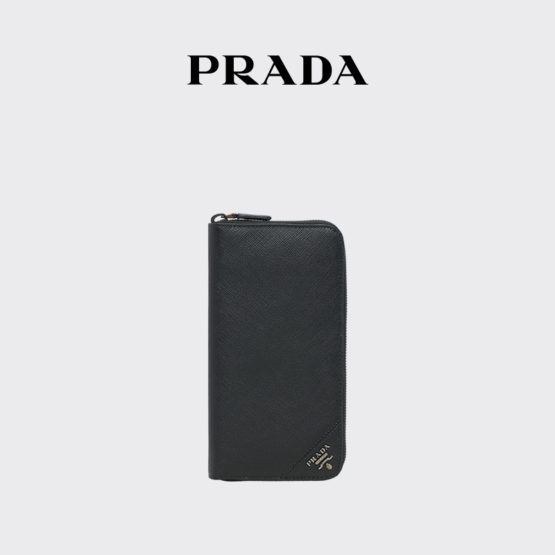 Prada Men's Saffiano Leather Wallet with Engraved Logo