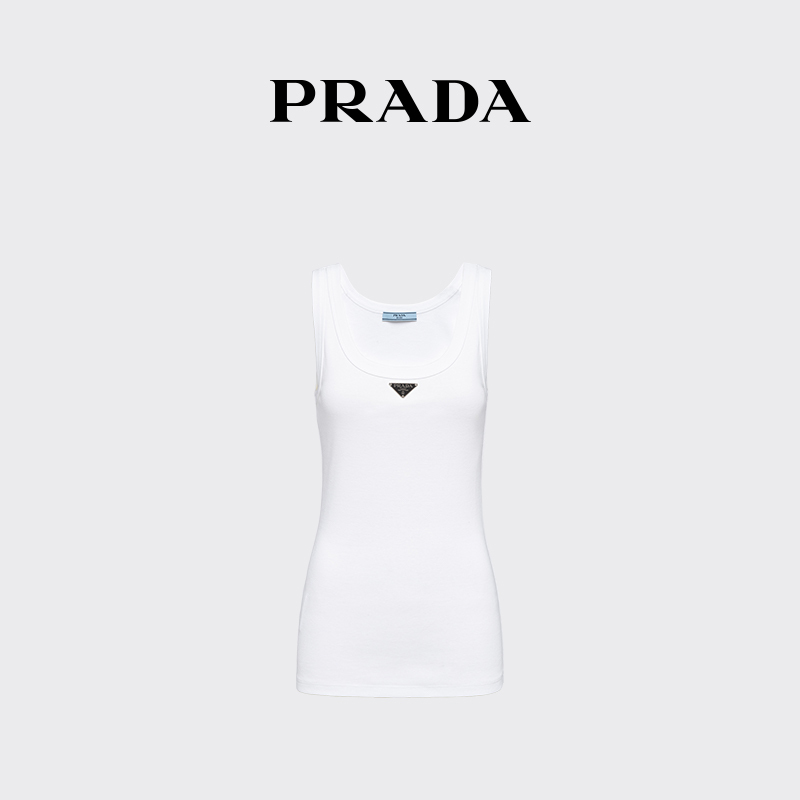 Prada/Prada Triangular Logo-Decorated Ribbed Jersey Knit Vest Prada/Prada Triangular Logo-Decorated Ribbed Jersey Knit Vest