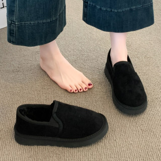 Black furry birkenstocks women's snow boots 2025 new winter hot style plus velvet warm loafers and cotton shoes