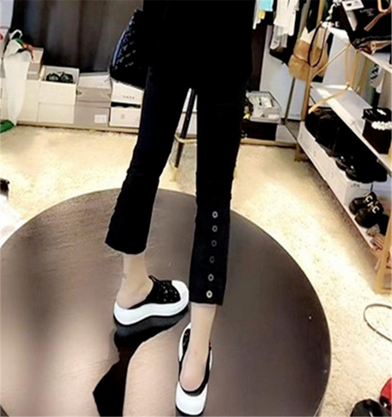 Home Decoration Casual Pants Spring Summer Thin section 100 lap small black pants elastic high waist Conspicu Slim 90% Pants Female Straight