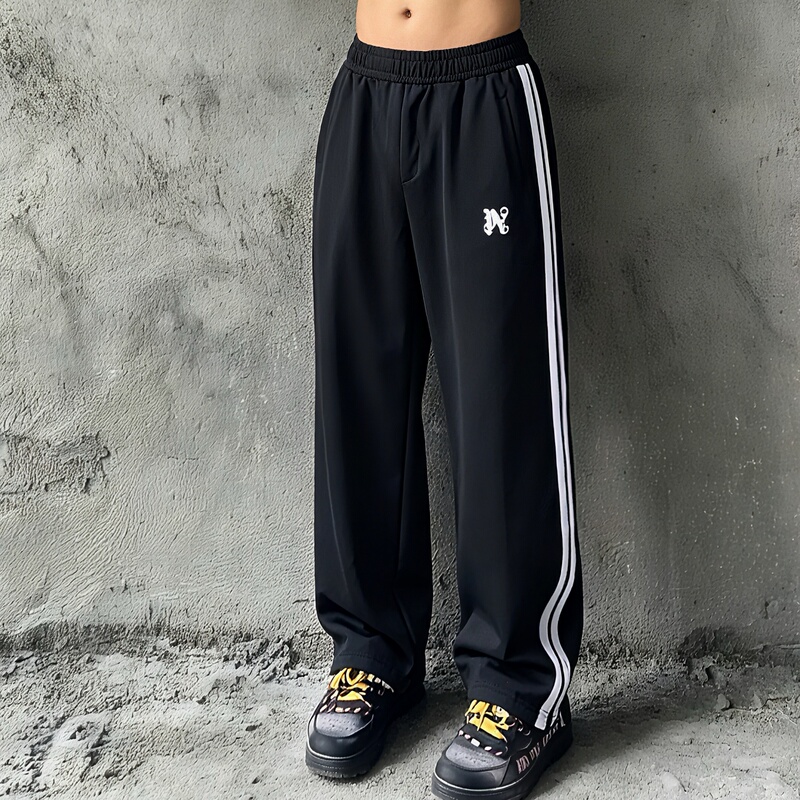 Palm Angels Side Stripe Letter Flocking Print Unisex Loose Straight Casual Sweatpants