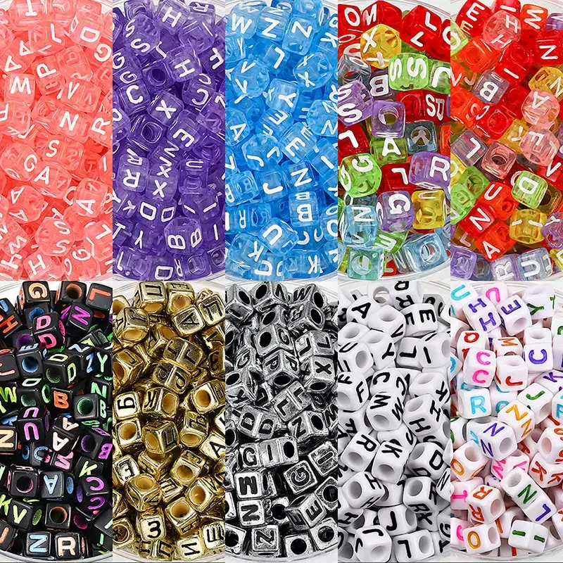 Acrylic Square Beads with 26 English Letters, Loose Beads, Handmade DIY Materials, Beaded Bracelets, Keychains, Jewelry Accessories