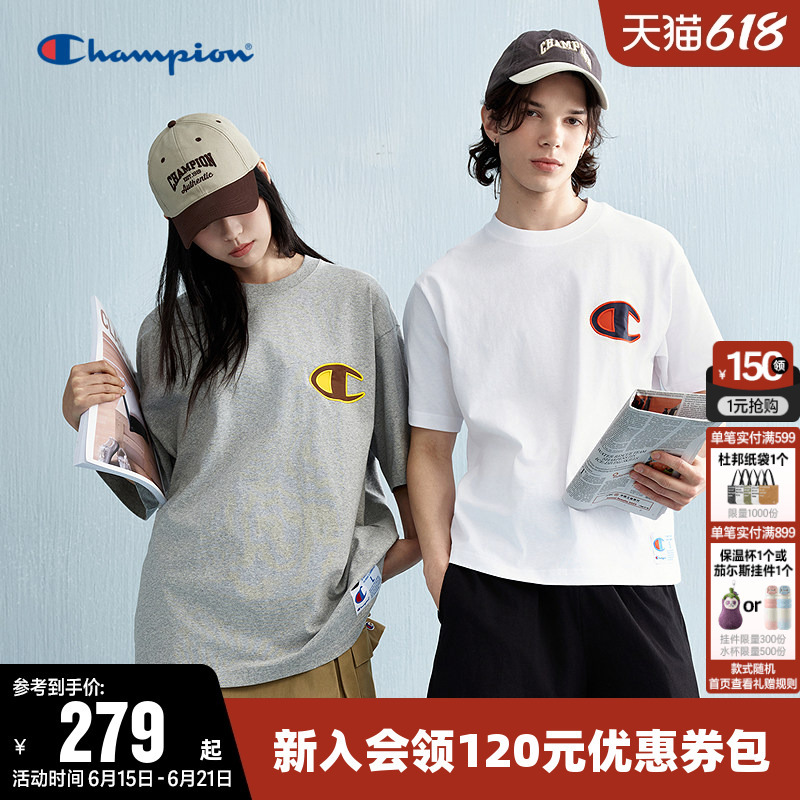 Champion T-Shirt for Women, Summer Embroidered Large C Logo, Pure Cotton, Breathable, Couple's Round Neck Short-Sleeve Top for Men Champion T-Shirt for Women, Summer Embroidered Large C Logo, Pure Cotton, Breathable, Couple's Round Neck Short-Sleeve Top for Men