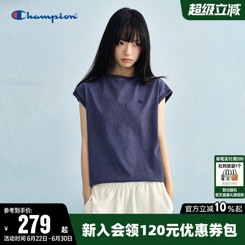 Champion T-Shirt for Women, Summer Pure Cotton Vintage Round Neck Tank Top, Solid Color Casual Sports Sleeveless Top, Trendy