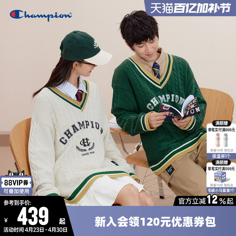 Champion Knitwear for Women, Spring Couple Style, American Campus Fashion Brand, Casual V-Neck Loose Top for Men