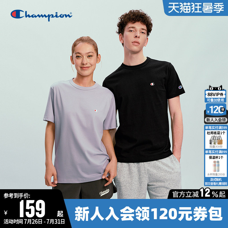 Champion T-Shirt for Women 2026 Summer New Couple Pure Cotton Classic Casual Round Neck Short-Sleeved Top for Men