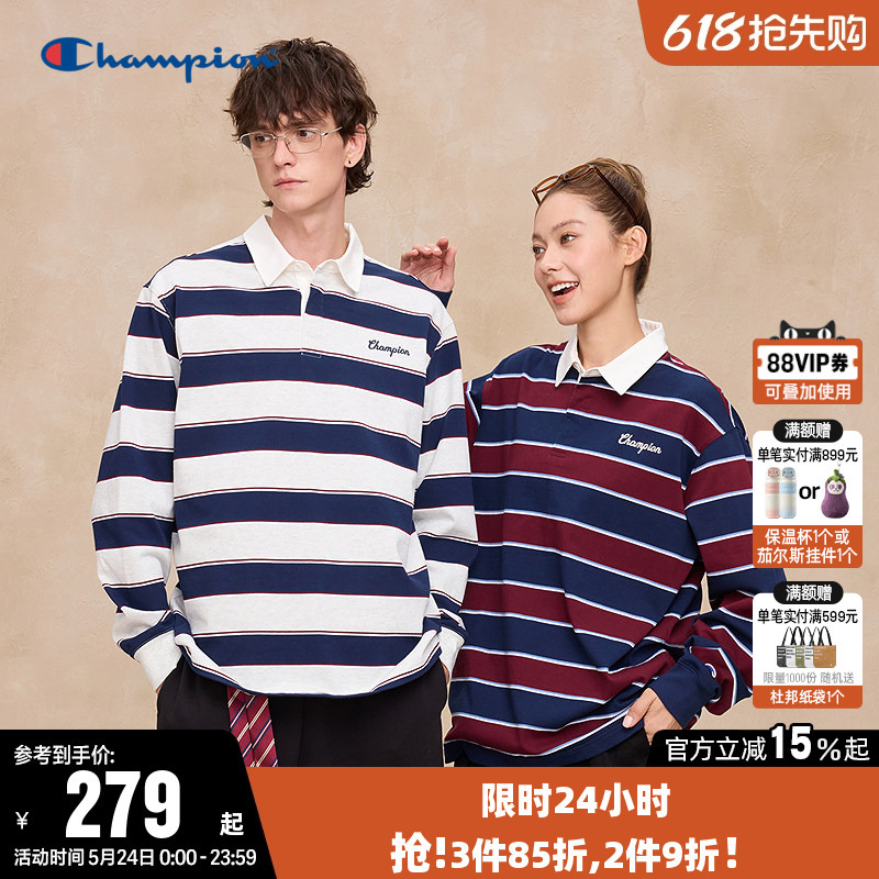Champion T-Shirt for Women, Spring Couple Color-Blocked Striped Retro Style Pure Cotton Casual Long-Sleeve Top for Men, Trendy Champion T-Shirt for Women, Spring Couple Color-Blocked Striped Retro Style Pure Cotton Casual Long-Sleeve Top for Men, Trendy