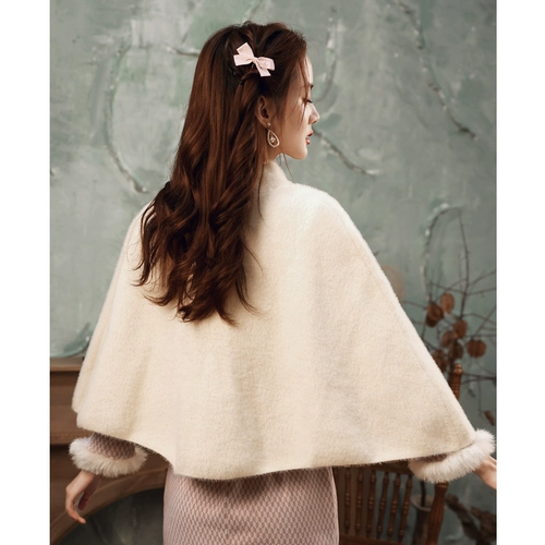 Ципао, легкая демисезонная накидка, бордовое ретро белое вечернее платье для невесты, плащ, куртка, светлый стиль