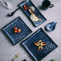 Restaurant Ceramic Positive Square Pan Cake Tray Western Dining Steak Tray Kiln Change Rectangular Pan Sushi Pan Sashimi Dish Sweet Pint