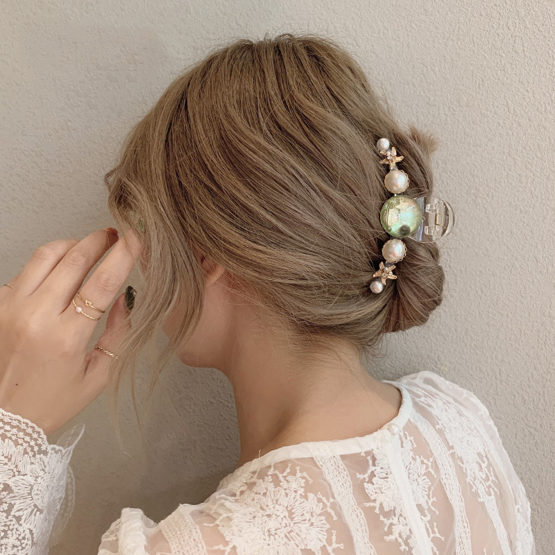 Back Brain Spoon Grip Clip Hair Clip South Korea Retro Temperament Elegant Big Hair Ins Bath Hair Clip Pearl Head Accessories Woman