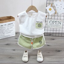 Shnuby boy suit 2021 new summer clothing small and medium children Summer handsome gas canon shoulder baby vest two sets