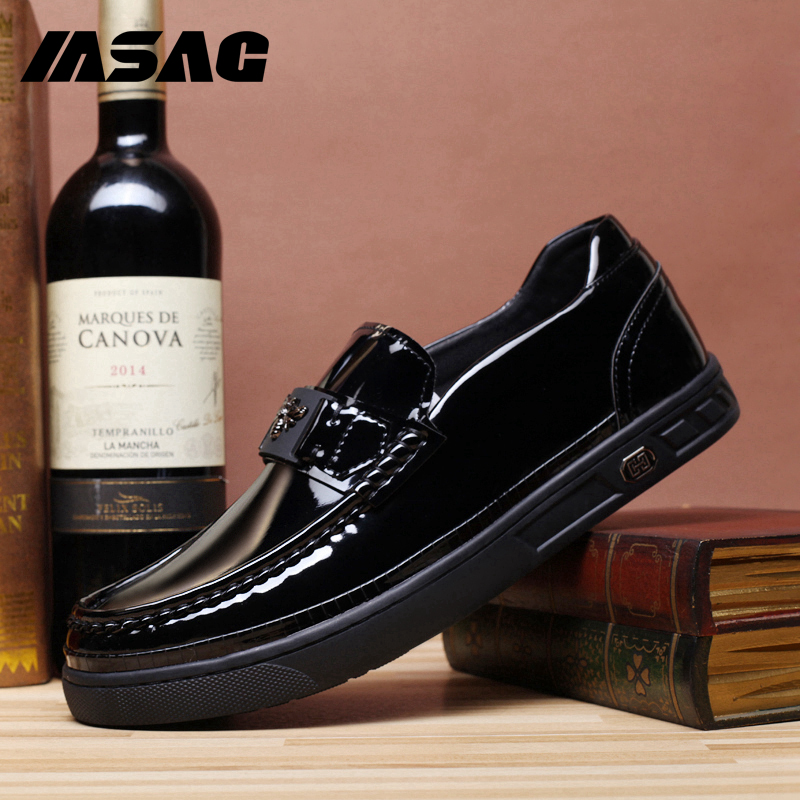 Doudou shoes men's leather patent leather breathable slip on lazy men's shoes British sailing shoes winter plus velvet casual leather shoes