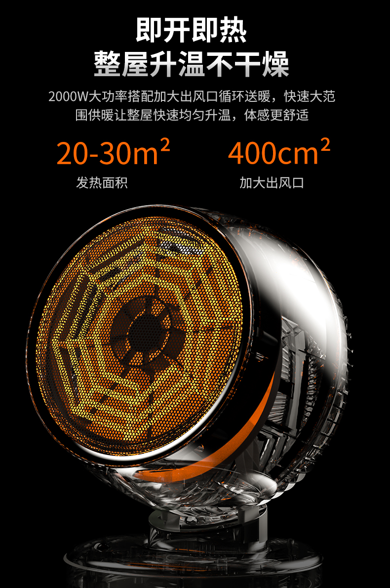 赛特斯 暖风机 家用取暖器 1800W大功率 图13